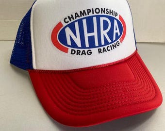 NHRA Drag Racing Trucker Hat Mesh Vintage SnapBack Hut Rot / Blau