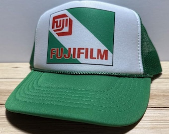 Gorra de camionero Fuji Film de malla vintage con cierre a presión, color verde