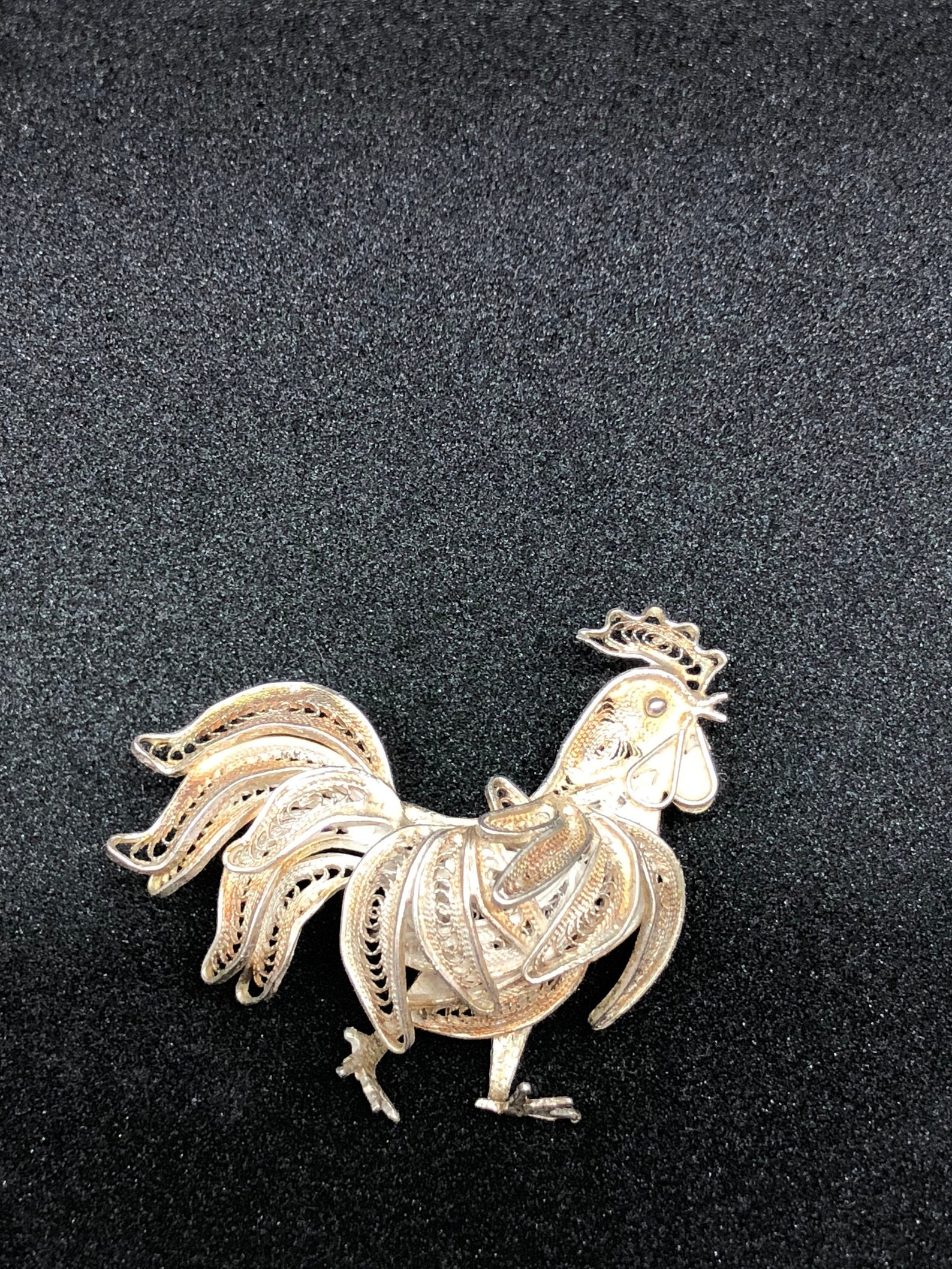 Broche Vintage Argent Filigrané Motif Egypte Et Palmier - Bon état D'usage