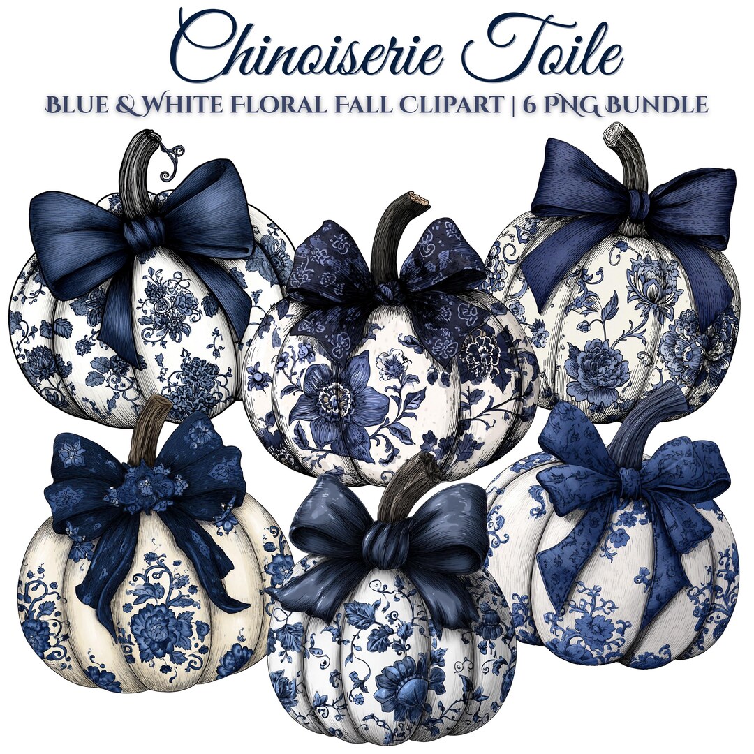 Blue Willow Pumpkin PNG Bundle: Fall Floral Clipart (digital Download ...