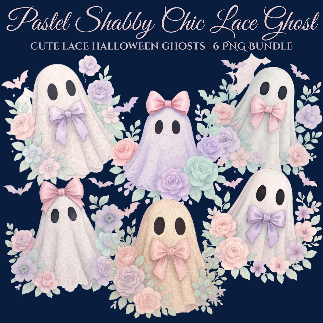 Cute Ghost Digital Download Bundle 6 PNG, Floral Ghost, Halloween Ghost ...