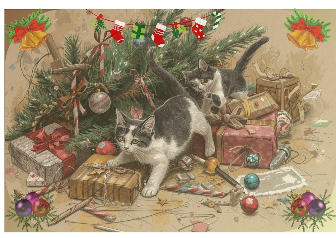 Cat & Kitten Christmas Cards | Printable Holiday Set - Etsy