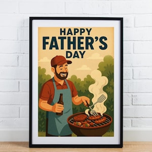 Happy Father’s Day BBQ Digital Print – Funny Father’s Day Gift, Printable Wall Art for Dad, Grill Master Kitchen Decor, Instant Download