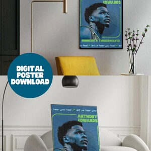 Anthony Edwards Timberwolves-poster | Digitale download NBA-muurkunst | Minnesota Timberwolves fanart | Afdrukbaar sportdecor