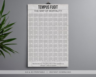 Tempus Fugit Life Calendar Poster | Minimalist Weeks Tracker (A4 A3 PDF)