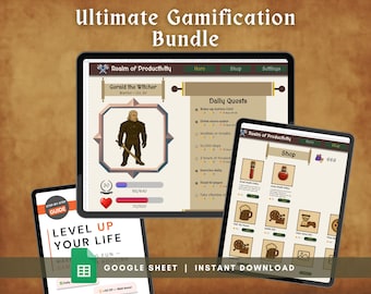 RPG Productivity Bundle – Gamified Google Sheets Habit Tracker + 100 Hero Images + PDF Guide