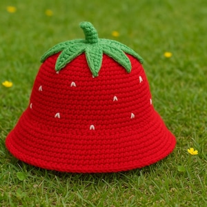Strawberry Crochet Hat Pattern - Cute Summer Bucket Hat PDF - Easy Fruit-Inspired Crochet Pattern for Kids & Adults - Digital Download