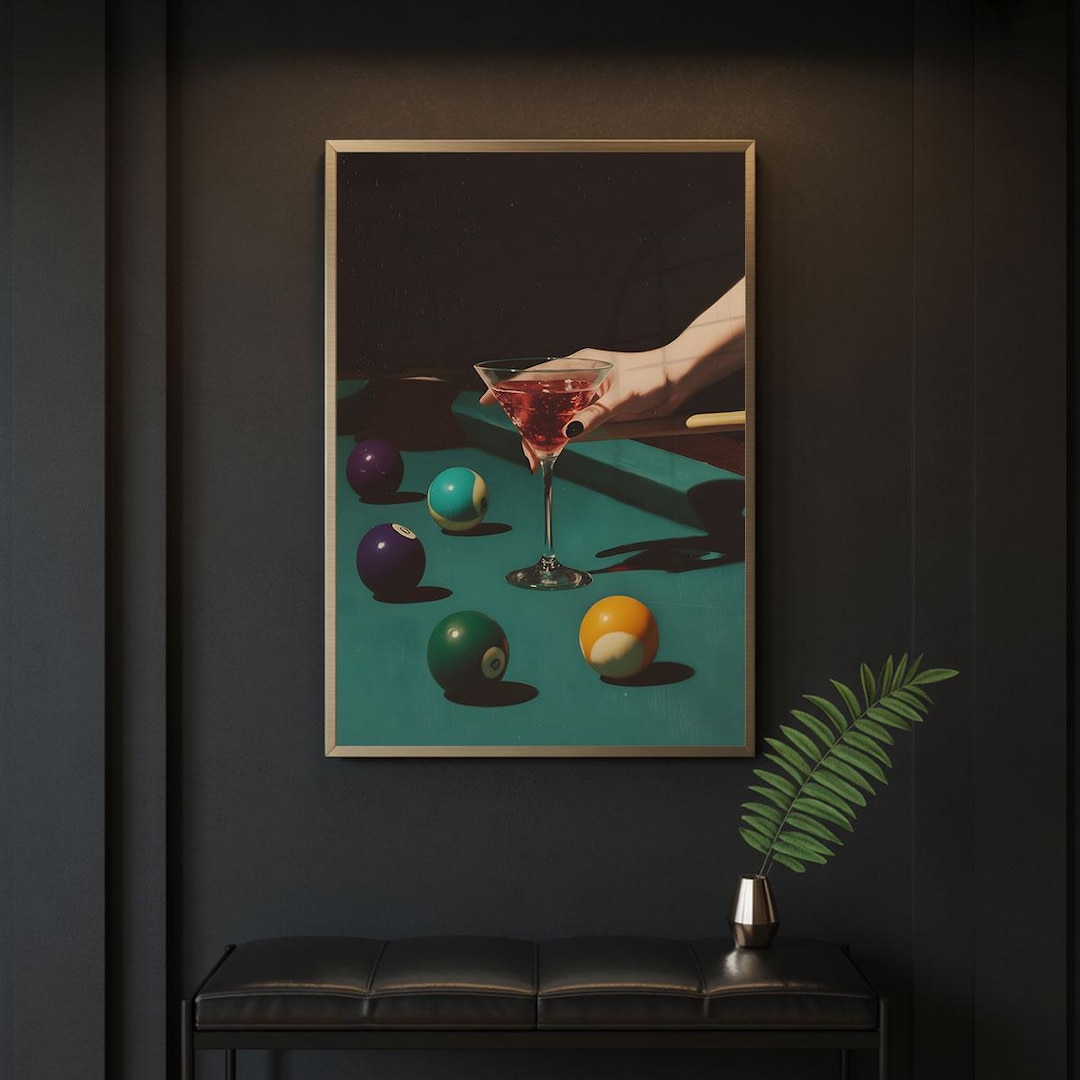 Moody Cocktail Bar Art Pool Table Poster Billiards Aesthetic Print Dark ...