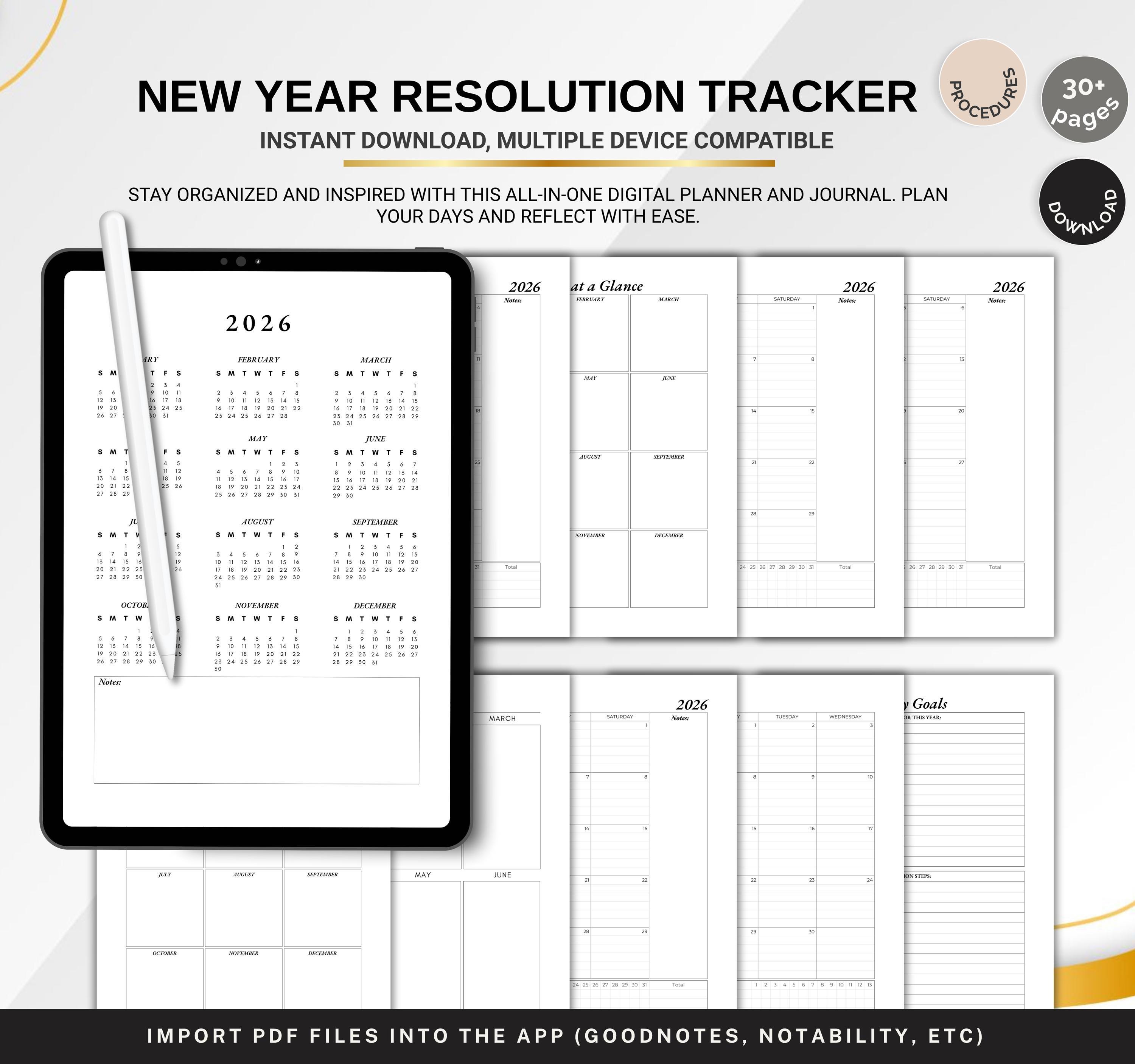 New Year Resolution Tracker: Printable Goal Setting Planner (PDF ...