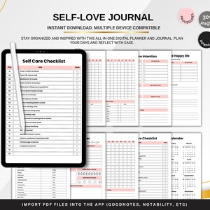 Self-Love Journal Printable, Digital Guided Journal PDF, Daily Affirmation Template, Self Discovery Prompts, Mental Wellness Planner