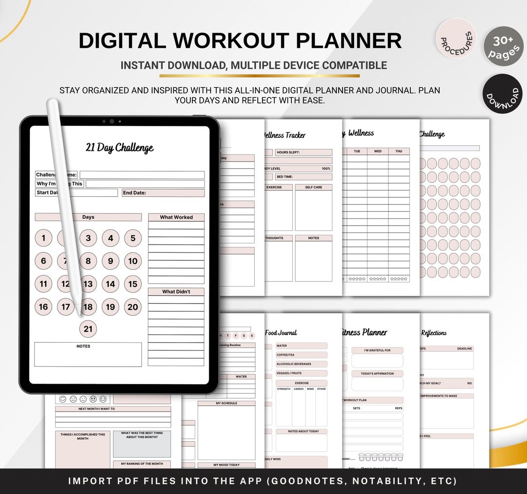 Digital Workout Planner, Printable Fitness Tracker PDF, Weekly Exercise ...