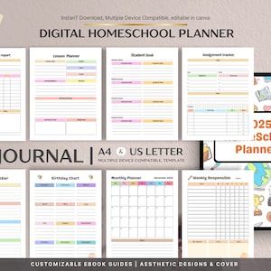 Digital Homeschool Planner, Homeschooling Schedule Template, Educational Planner, Digital Download