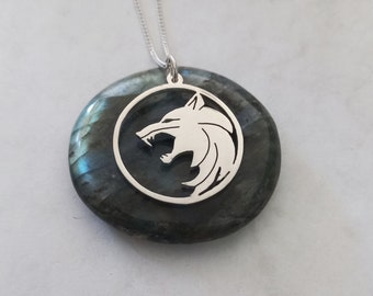 Wolf in Circle Sterling Silver Handmade Pendant