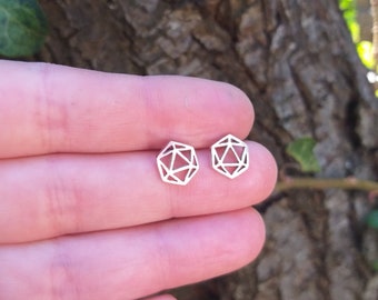 Hand cut Sterling Silver D20 stud Earrings