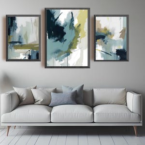 Blue Wall Art Set of 3 – Modern Printable Art – Abstract Blue Wall Decor – Minimalist Art for Living Room or Bedroom