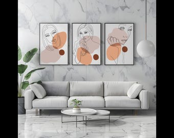 3 Design Wall Art – Continuous Line Woman Printable – Minimalist Set of 3 Digital Line Drawings for Home Decor
