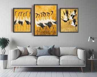 Black and White Crane Wall Art – Minimalist Bird Printable – Japanese-Inspired Digital Decor