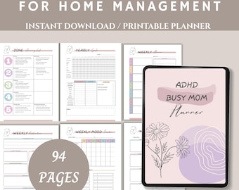ADHD Busy Mom Planner 2025: Printable & Digital Organizer (Instant Download)