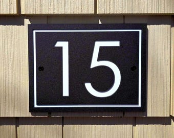 House Number Sign, Custom Modern Engraved Horizontal Address Plaque, Personalized Outdoor Home Street Number Plate, Weatherproof HDPE