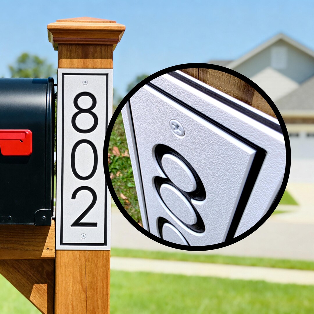 Modern Engraved Mailbox Number Sign, Premium Custom Vertical Plaque ...