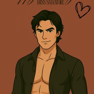 Carte d&#39;anniversaire vampire sexy – Fan Art Damon Salvatore imprimable – Téléchargement numérique Carte TVD – Anniversaire drôle pour elle – Miss Salvatore