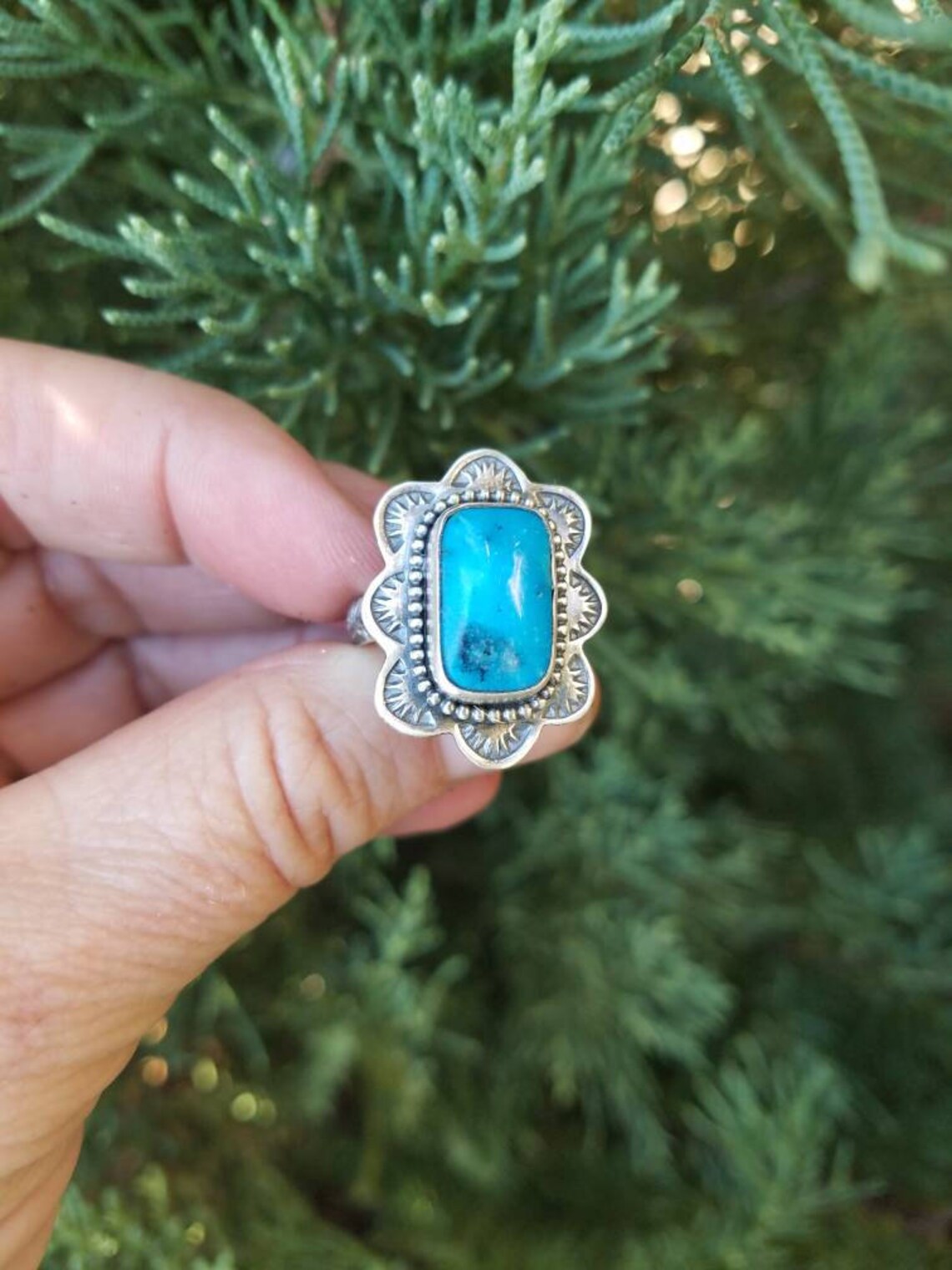 Kingman Turquoise and Sterling Silver Ring Size 7.5 | Etsy