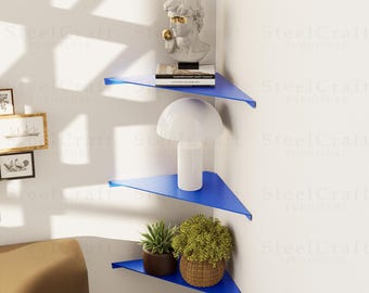 Triange Floating Bedside Shelf: Handmade Powder-Coated Steel Wall Organizer, Christmas Gift, Ergonomic Design