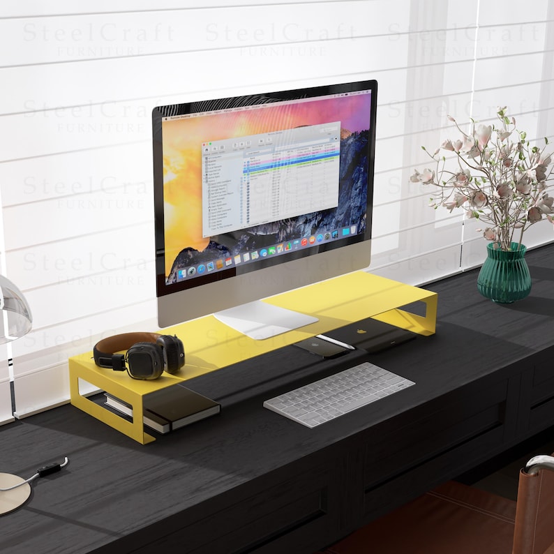 Ergonomic Steel Monitor Stand: Desk Organizer With Storage - Etsy