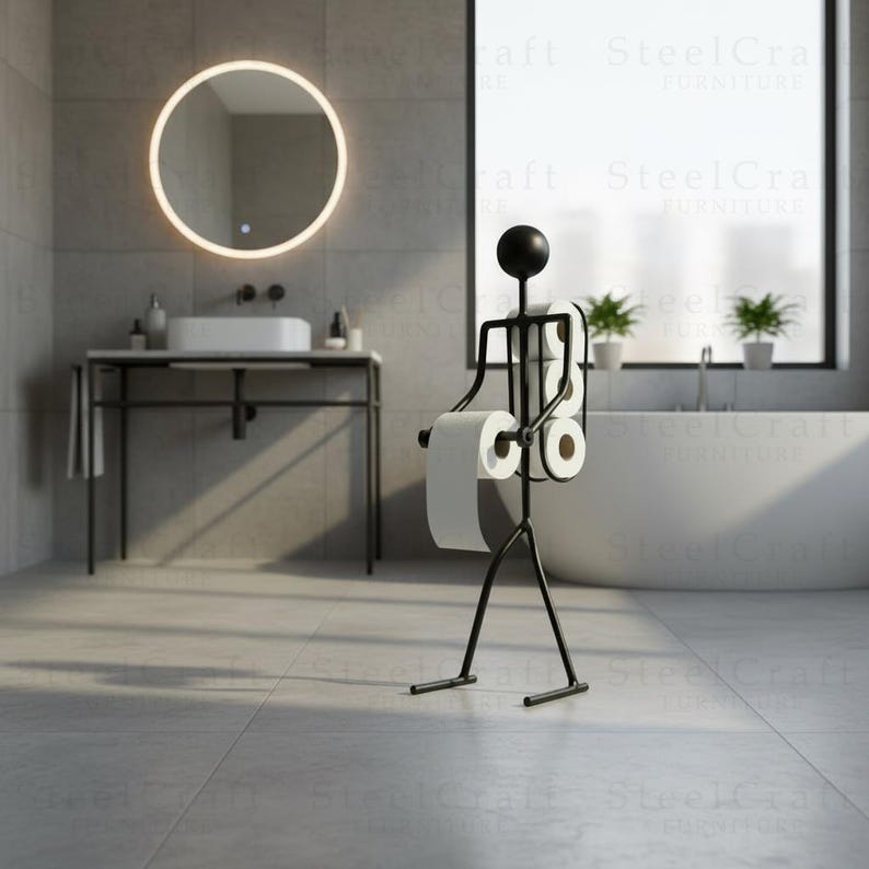 toilet paper holder,
tp holder stand,
bathroom decor,
metal home art,
funny bathroom,
modern bathroom,
christmas gift,
toilet roll stand,
black metal decor,
unique tp holder,
home and living,
ergonomic design,
decor ideas,