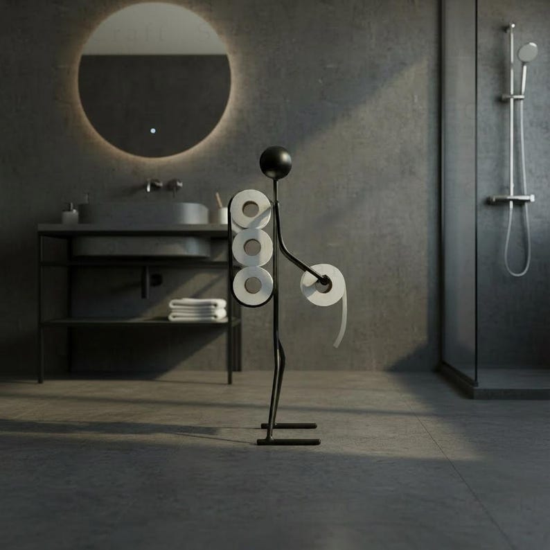 toilet paper holder,
tp holder stand,
bathroom decor,
metal home art,
funny bathroom,
modern bathroom,
christmas gift,
toilet roll stand,
black metal decor,
unique tp holder,
home and living,
ergonomic design,
decor ideas,