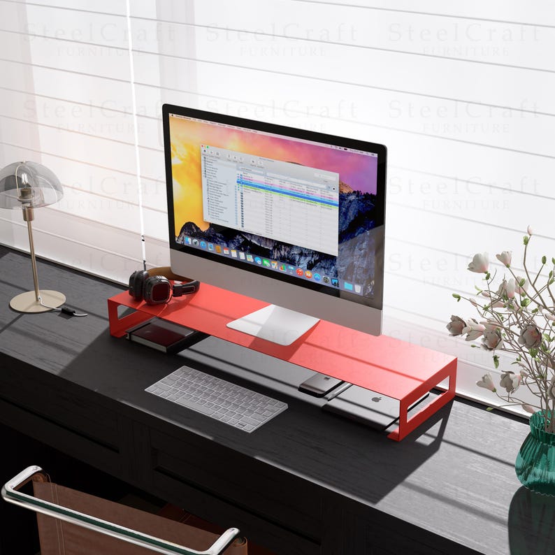 Ergonomic Steel Monitor Stand: Desk Organizer With Storage - Etsy