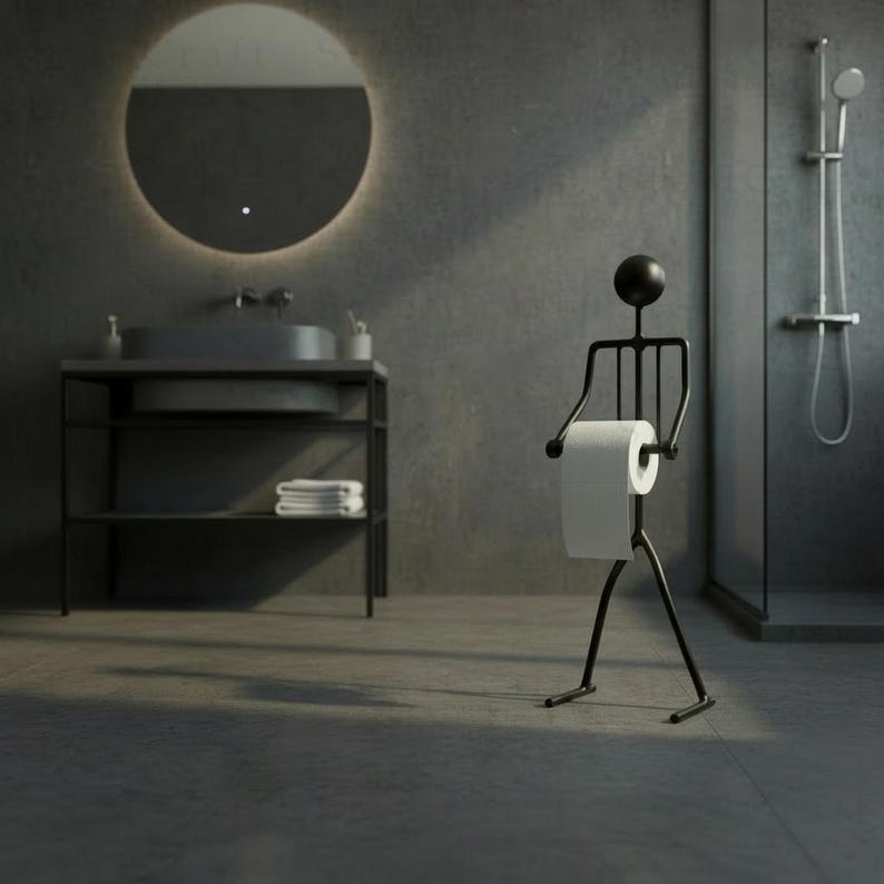 toilet paper holder,
tp holder stand,
bathroom decor,
metal home art,
funny bathroom,
modern bathroom,
christmas gift,
toilet roll stand,
black metal decor,
unique tp holder,
home and living,
ergonomic design,
decor ideas,