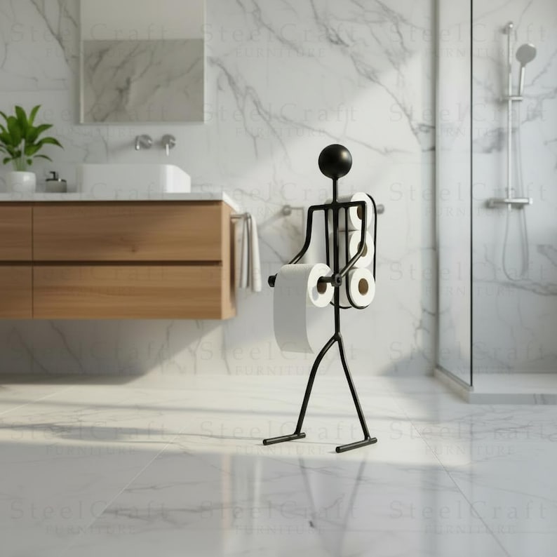 toilet paper holder,
tp holder stand,
bathroom decor,
metal home art,
funny bathroom,
modern bathroom,
christmas gift,
toilet roll stand,
black metal decor,
unique tp holder,
home and living,
ergonomic design,
decor ideas,