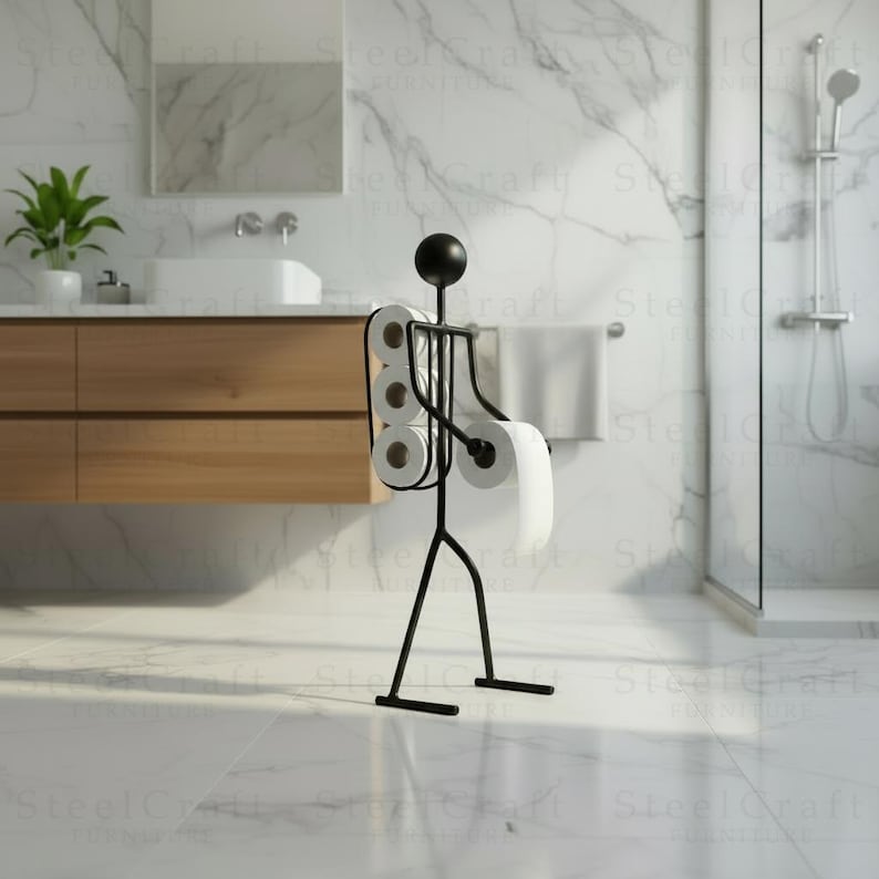 toilet paper holder,
tp holder stand,
bathroom decor,
metal home art,
funny bathroom,
modern bathroom,
christmas gift,
toilet roll stand,
black metal decor,
unique tp holder,
home and living,
ergonomic design,
decor ideas,