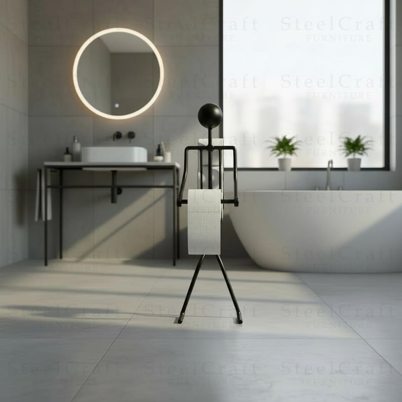 toilet paper holder,
tp holder stand,
bathroom decor,
metal home art,
funny bathroom,
modern bathroom,
christmas gift,
toilet roll stand,
black metal decor,
unique tp holder,
home and living,
ergonomic design,
decor ideas,