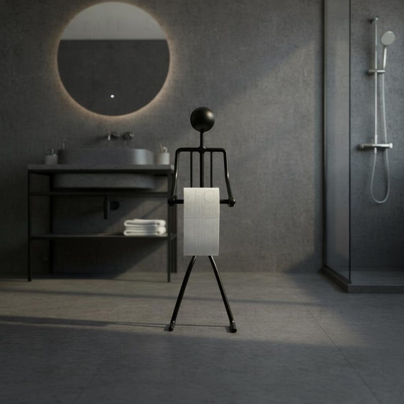 toilet paper holder,
tp holder stand,
bathroom decor,
metal home art,
funny bathroom,
modern bathroom,
christmas gift,
toilet roll stand,
black metal decor,
unique tp holder,
home and living,
ergonomic design,
decor ideas,