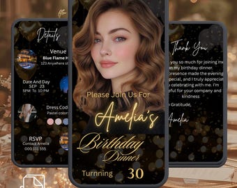 Digital Birthday Dinner Invitation, Animated Birthday Dinner Invites,  Birthday Invitation, Editable Birthday Dinner Party, Canva Template