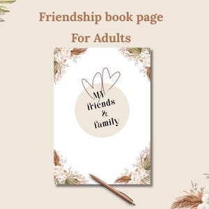 Pagine di libri sull'amicizia per adulti, libro degli amici personalizzato, biglietti di auguri di compleanno per amici, stampabili per saluti, modello Canva, regalo per lei