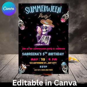 Summerween Birthday Invitation: Spooky Halloween Pool Party (Digital Download)