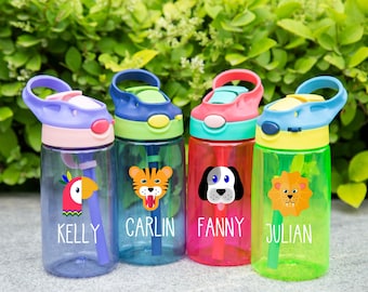 Borraccia personalizzata per bambini da 16 once, borraccia per la scuola con nome, bicchiere per l'acqua per bambini, bicchieri con animali, bicchiere per campeggio per bambini, bicchiere per l'acqua per la scuola