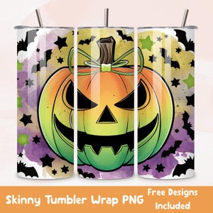 Spooky Jack o Lantern 20oz Tumbler Wrap Skinny Tumbler Sublimation Design Pumpkin Halloween Tumbler Wrap Neon Pumpkin Tumbler PNG