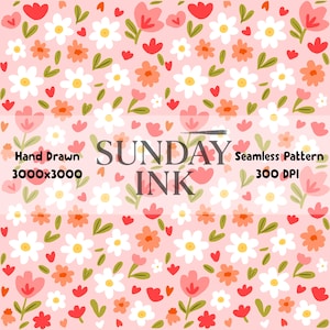 Daisy Floral Seamless Pattern 300 DPI PNG Instant Download Digital Paper Floral Seamless Design Pattern Summer Digital Paper Scrapbook PNG