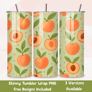 Pfirsich 20 Unzen Skinny Tumble Wrap Design, Sofortiger Download Bunte Pfirsiche Tumble Wrap Sublimation PNG Skinny Küsten Tumbler Wrap Pfirsich PNG