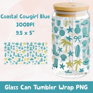 Coastal Cowgirl Glass Can Tumbler Wrap PNG Instant Download Coastal Cowgirl Libbey Glass Wrap 16oz PNG Summer Coastal Cowgirl Design Wrap