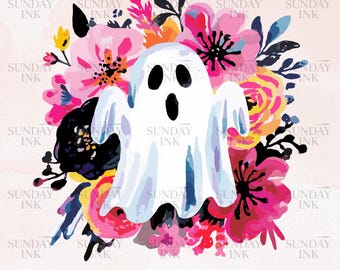 Preppy Ghost Watercolor PNG Instant Download Ghost Sublimation Clipart Watercolor Preppy Halloween Clipart PNG Design Vectorized 300 DPI