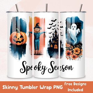 Spooky Season 20oz Tumbler Wrap Skinny Tumbler Sublimation Design Spooky Halloween Tumbler Wrap Fall Halloween Brushstroke Tumbler PNG