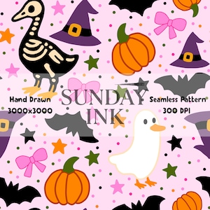 Pink Halloween Seamless Pattern Design Instant Download Spooky Goose Halloween Digital Scrapbook Paper PNG Digital Seamless Pattern Goose