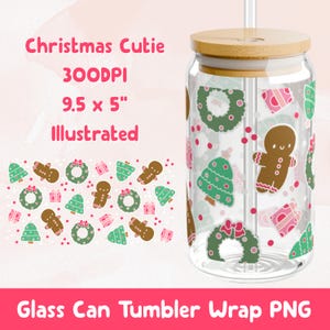 Christmas Libbey Glass Can Wrap PNG 16oz Instant Download Digital Sipper Cup Wrap Mug Christmas Gingerbread Libbey Glass PNG Holiday Present