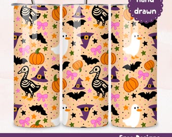 Skelettgås Tumbler Wrap PNG direktnedladdning Sublimering Tumbler Wrap Slim 20oz Halloween Design Orange Spooky Halloween Tumbler PNG