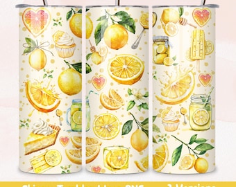 Zitrone Aquarell 20 Unzen Skinny Tumbler Wrap Design, Sofort Download Lemonade Tumbler Wrap Sublimation PNG Skinny Gerade Tumbler Wrap DIGITAL